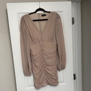 PrettyLittleThing Beige Long Sleeve Dress